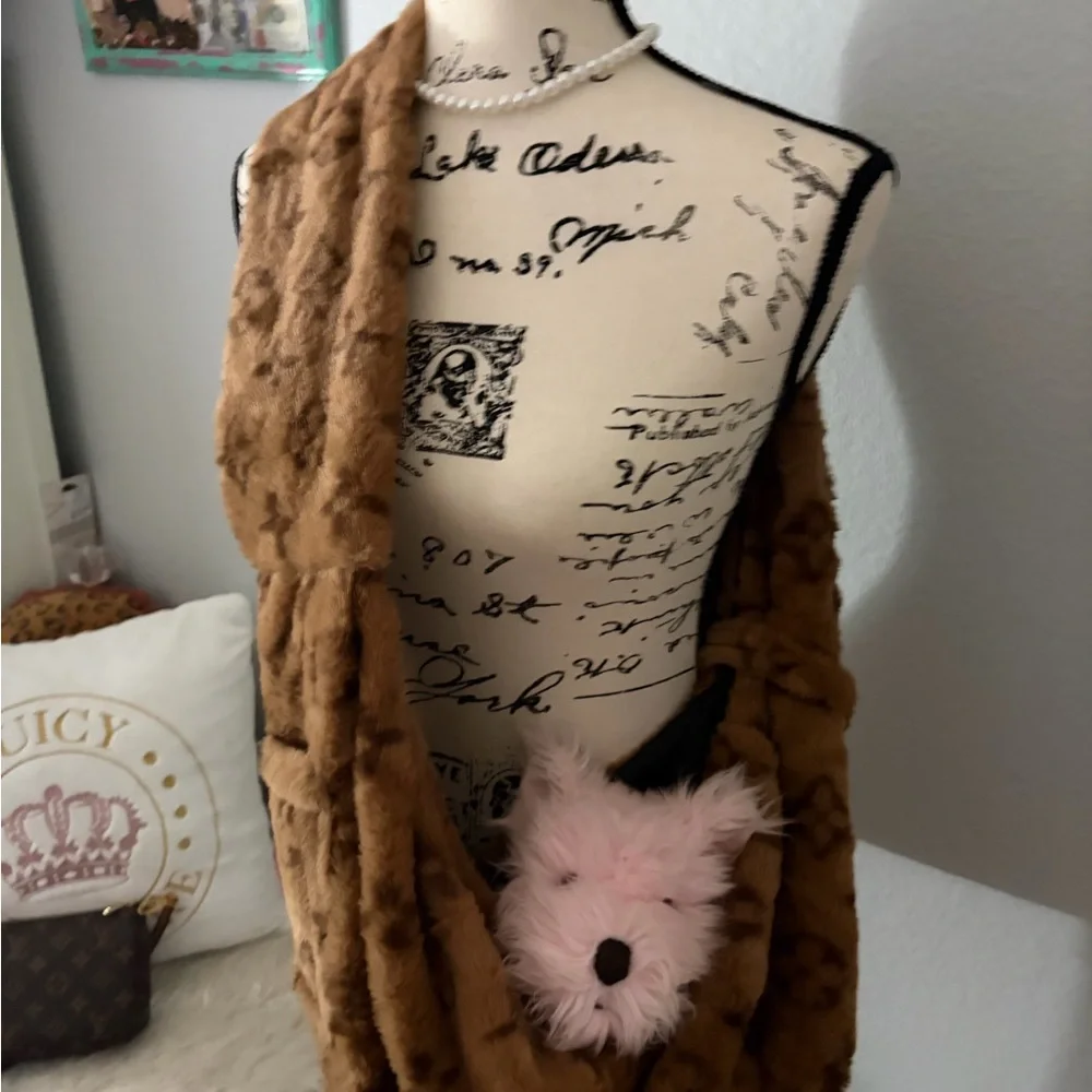 Brown Faux Fur Scarf with Pink Dog Plush